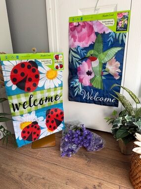 Ladybug, Hummingbird Garden Flags & Flowers Bundle – NWT, Mother’s Day